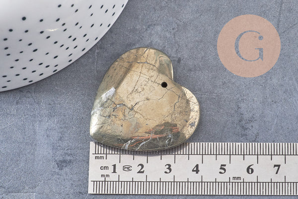 Pendentif coeur pyrite grise, fournitures créatives, pendentif goutte, pyrite naturelle,pierre naturelle,40x40mm, x1 G3084