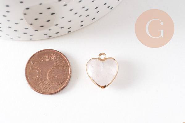 Pendentif coeur quartz naturel facette fer doré 17mm, x1 (G1811)