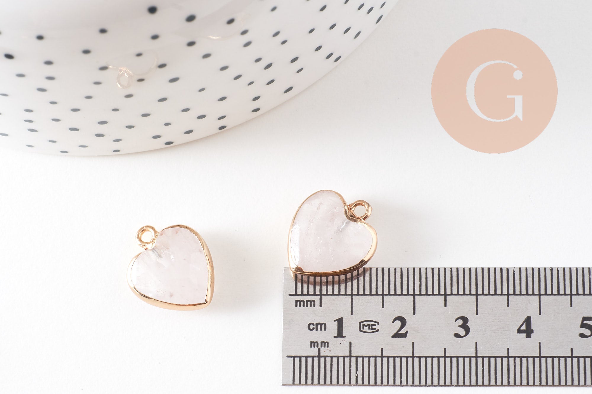 Pendentif coeur quartz naturel facette fer doré 17mm, x1 (G1811)