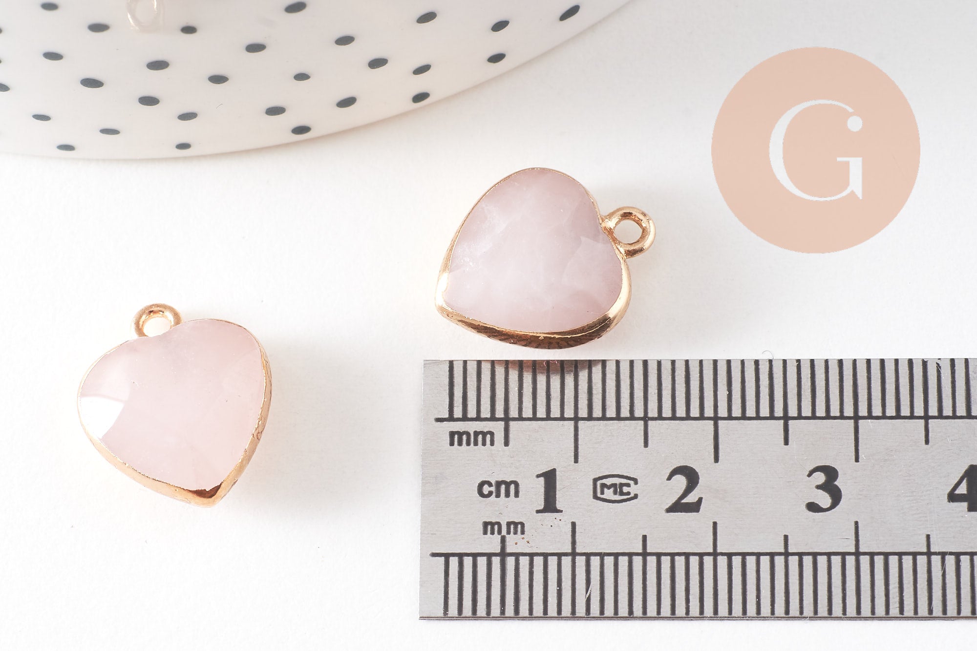 Pendentif coeur quartz rose facette fer doré 17mm,pendentif bijoux pierre naturel, x1 (G0856)