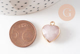 Pendentif coeur quartz rose facette fer doré 17mm,pendentif bijoux pierre naturel, x1 (G0856)