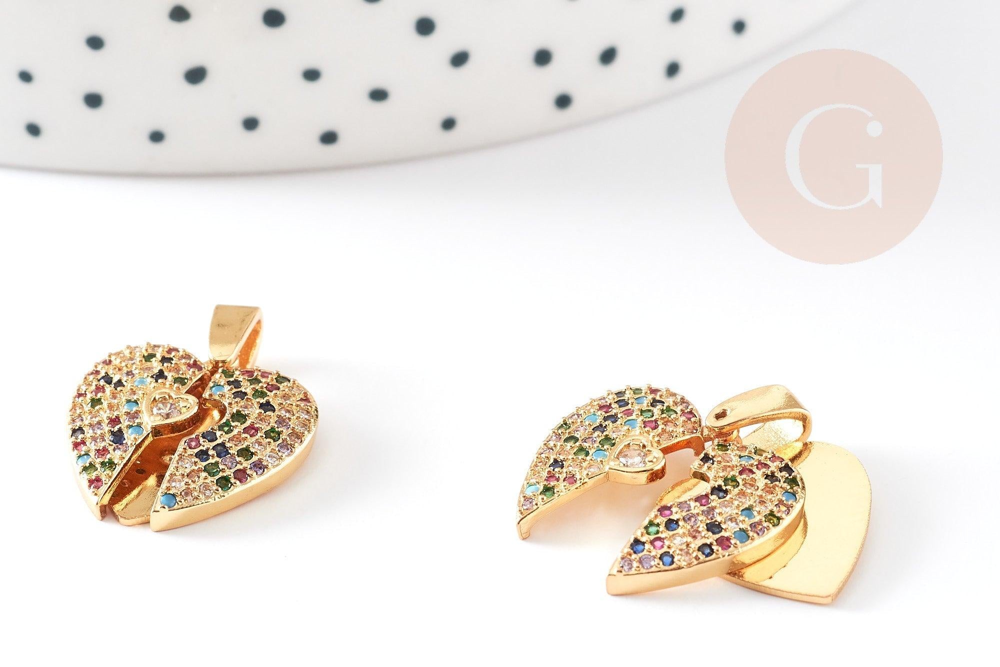 Pendentif coeur qui s'ouvre zircons coloré 16mm, x1 (G4744)