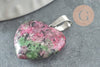 Pendentif coeur rubis zoisite naturel laiton platine 22mm, pendentif pour création bijou amour x1 G2580