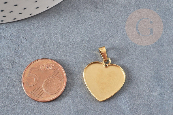 Pendentif coeur support cabochon acier inoxydable doré 21.5mm x1 (G4834)