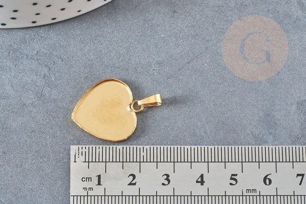 Pendentif coeur support cabochon acier inoxydable doré 21.5mm x1 (G4834)