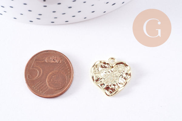 Pendentif coeur texturé zamac doré 17.5mm, x5 (G10698)