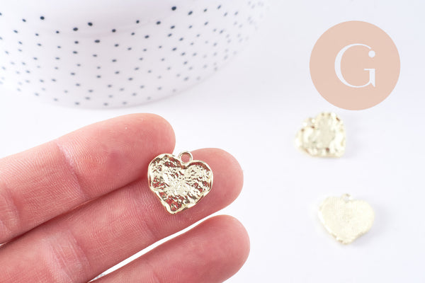 Pendentif coeur texturé zamac doré 17.5mm, x5 (G10698)