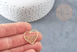 Pendentif coeur vagues acier 201 inoxydable doré 22.5mm, x1 (G6275)