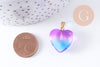 Pendentif coeur verre bleu rose transparent fer doré 22mm, x1 (G10622)