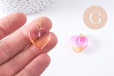 Pendentif coeur verre rose jaune transparent fer doré 22mm, x1 (G10621)