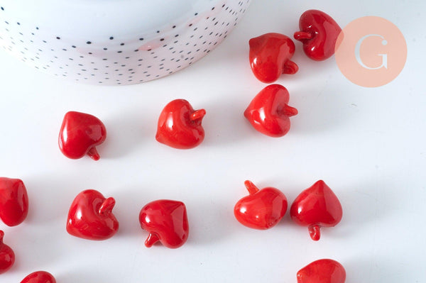 Pendentif coeur verre tchèque rouge pendentif verre,verre artisanal,pendentif chance,20-22mm,x2 G6174