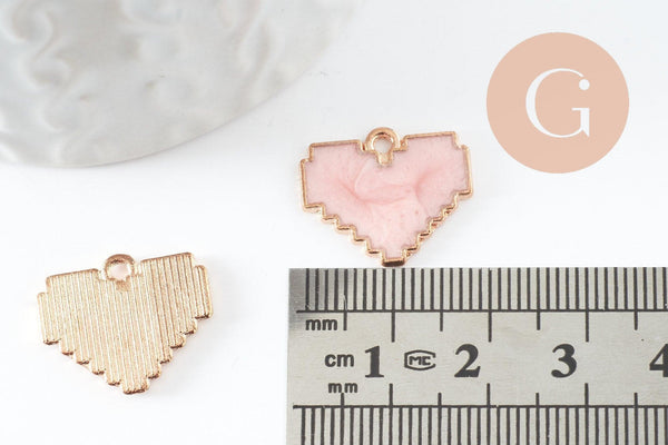 Pendentif coeur zamac doré émail blanc nacré,15x18mm, x1 (G8897)