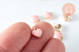 Pendentif cœur zamac doré émail rose 8mm, x10 (G6358)