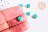 Pendentif cœur zamac doré émail turquoise 8mm,pendentif doré création de bijoux, pendentif cœur, x10 G7105