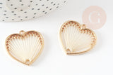 Pendentif coeur zamac doré tissé coton blanc 26.5mm, sans nickel, perle géométrique, x2 (G3767)