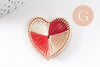 Pendentif coeur zamac doré tissé fil multicolore 26.5mm,fournitures créatives, sans nickel,perle géométrique, x1 (G5843)