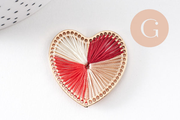 Pendentif coeur zamac doré tissé fil multicolore 26.5mm,fournitures créatives, sans nickel,perle géométrique, x1 (G5843)