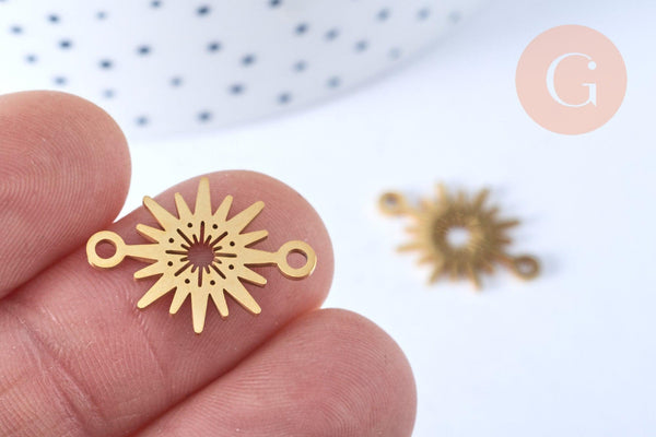 Pendentif connecteur acier doré étoile soleil 15mm, x1 (G6151)