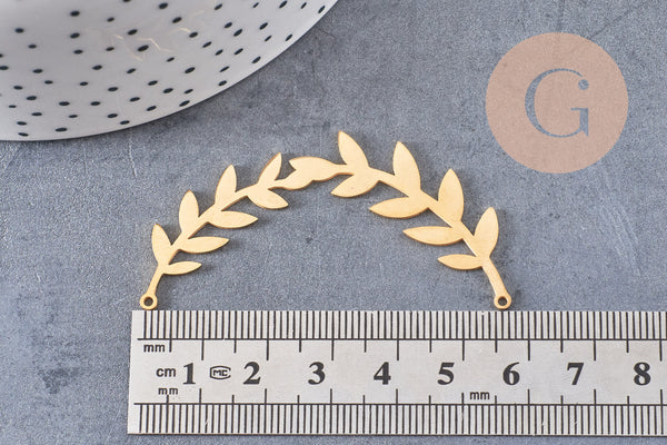 Pendentif connecteur acier doré inoxydable feuille laurier, un bijou en acier hypoallergénique sans libération de nickel,59mm x1 G4550