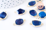 Pendentif connecteur agate naturelle bleu à facettes fer doré 25mm,x1 G5708