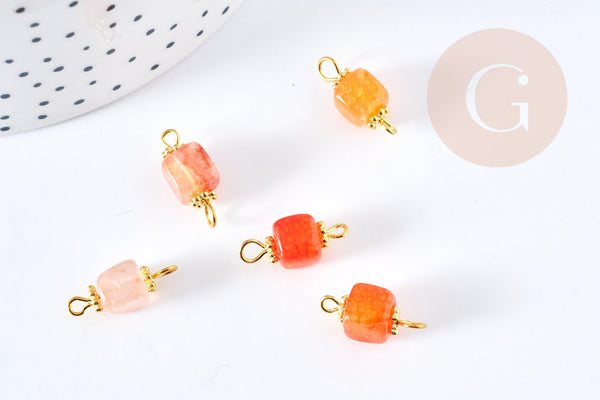 Pendentif connecteur agate naturelle teintée orange fer doré 17mm,pendentif pierre naturelle, x1 (G8642)