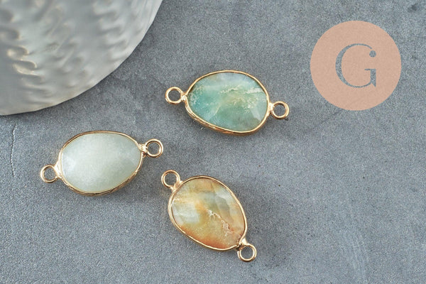 Pendentif connecteur amazonite naturelle laiton doré 27.5mm,création bijoux pierre naturelle, x1 G0964