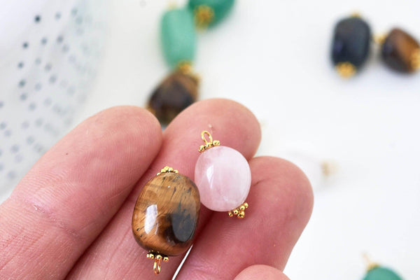 Pendentif connecteur aventurine améthyste quartz agate oeil du tigre zamac doré 21mm,pendentif pierre naturelle, x1 (G5659)