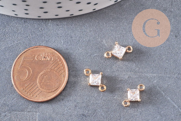 Pendentif connecteur carré en cristal laiton doré 11x7mm, x1 (G5891)