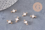 Pendentif connecteur carré en cristal laiton doré 11x7mm, x1 (G5891)