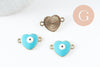 Pendentif connecteur coeur oeil protecteur émail laiton doré 18K,pendentif laiton amour pour création bijoux,20.5mm, x2 (G4295)
