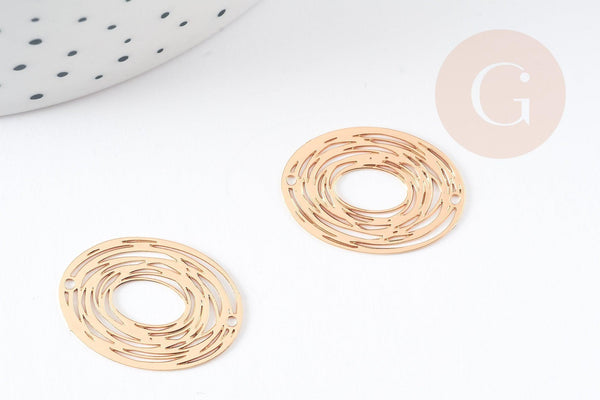 Pendentif connecteur estampe filigrane ovale géométrique laiton doré 23mm, Pendentif très fin et léger création de bijoux DIY x2 (G9229)