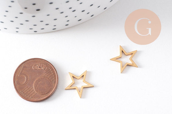 Pendentif connecteur étoile acier 201 inoxydable doré 13mm, x5 (G10512)