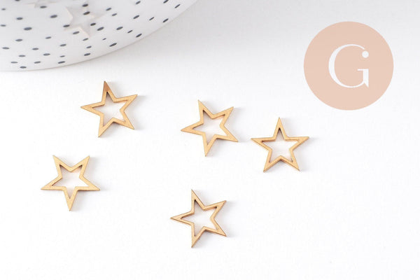 Pendentif connecteur étoile acier 201 inoxydable doré 13mm, x5 (G10512)