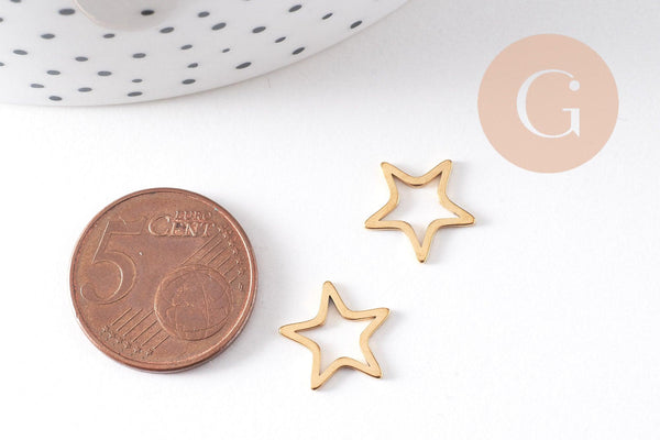 Pendentif connecteur étoile acier 304 inoxydable doré 12mm, x5 (G10511)