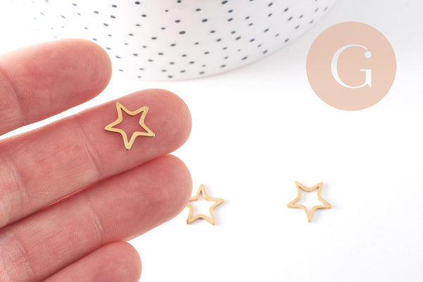 Pendentif connecteur étoile acier 304 inoxydable doré 12mm, x5 (G10511)
