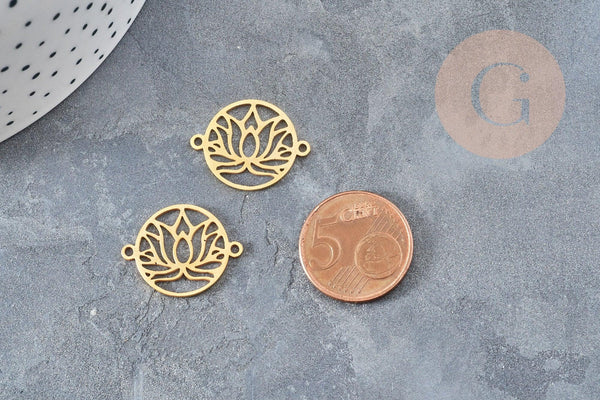 Pendentif connecteur fleur de lotus acier 201 inoxydable doré 17.5mm, création bijoux acier, x1 (G6025)