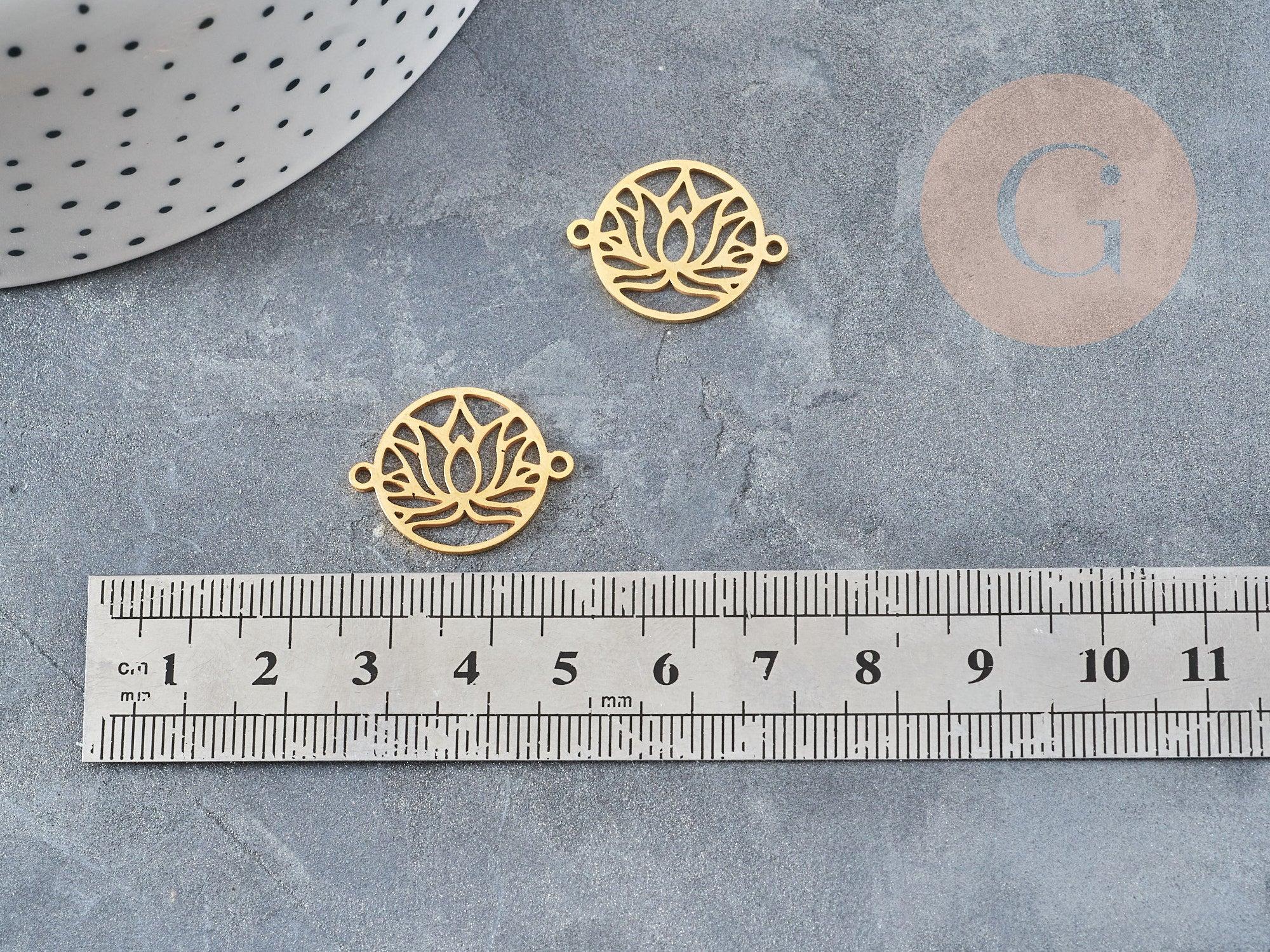 Pendentif connecteur fleur de lotus acier 201 inoxydable doré 17.5mm, création bijoux acier, x1 (G6025)