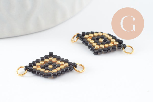 Pendentif connecteur fleur rocaille MIYUKI TOHO noir or,pendentif verre pour création bijoux, 18x12mm,x1 G4102