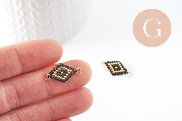 Pendentif connecteur fleur rocaille MIYUKI TOHO noir or,pendentif verre pour création bijoux, 18x12mm,x1 G4102