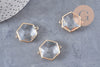 Pendentif connecteur hexagone doré cristal transparent facettes,pendentif cristal, pendentif doré,création bijoux,25.5mm, x 2,G2647