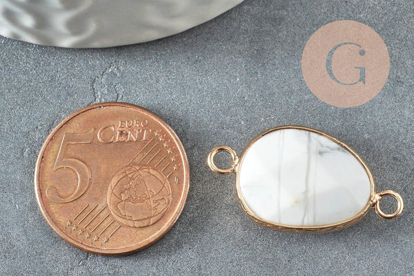 Pendentif connecteur howlite naturelle laiton doré 27.5mm, création bijoux pierre naturelle, x1 G2304