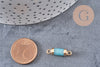 Pendentif connecteur jade bleu tube fer doré 20mm, pendentif bijoux pierre, x1 (G1031)