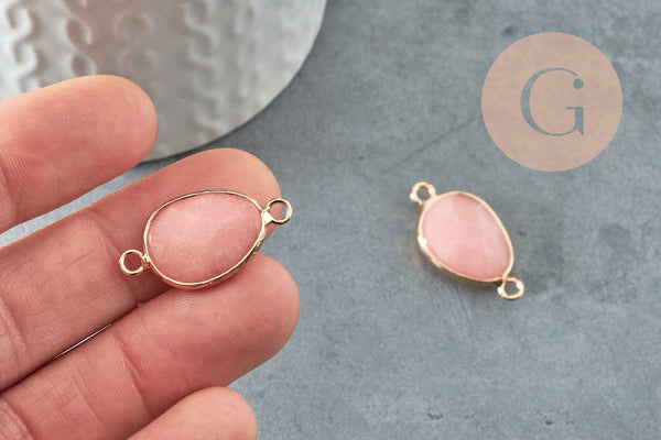 Pendentif connecteur jade naturel teinté rose laiton doré 27.5mm, x1 (G6407)