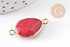 Pendentif connecteur jade naturel teinté rose laiton doré 27.5mm,x1 (G0966)