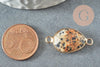 Pendentif connecteur jaspe dalmatien naturel laiton doré 27.5mm,x1 (G0744)
