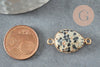 Pendentif connecteur jaspe dalmatien naturel laiton doré 27mm, x1 (G3795)