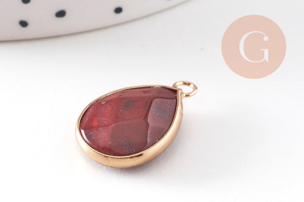 Pendentif connecteur jaspe rouge naturel laiton doré 23mm, x1 (G5163)