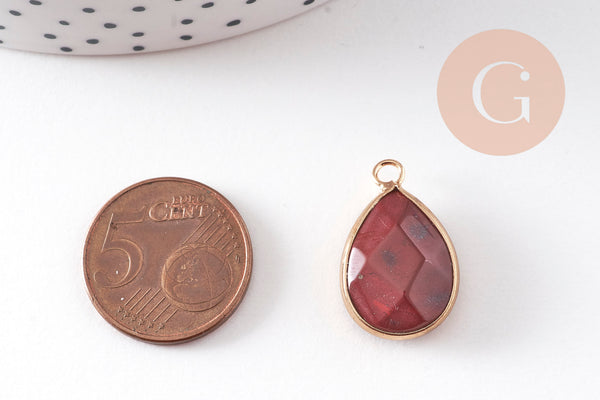 Pendentif connecteur jaspe rouge naturel laiton doré 23mm, x1 (G5163)