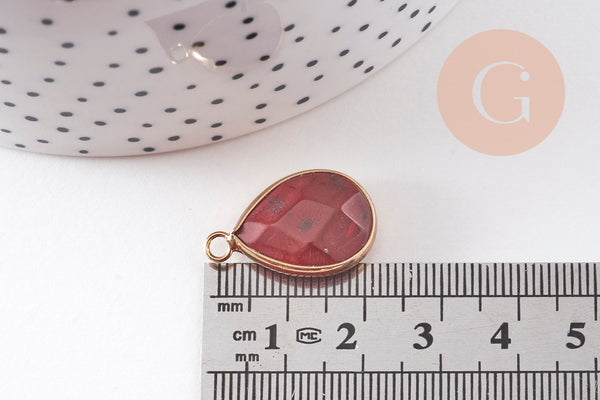 Pendentif connecteur jaspe rouge naturel laiton doré 23mm, x1 (G5163)