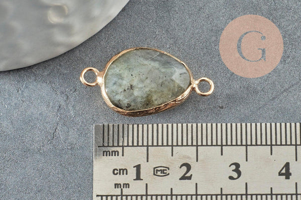 Pendentif connecteur labradorite naturelle laiton doré 27.5mm,creation bijou pierre naturelle, x1 G0308